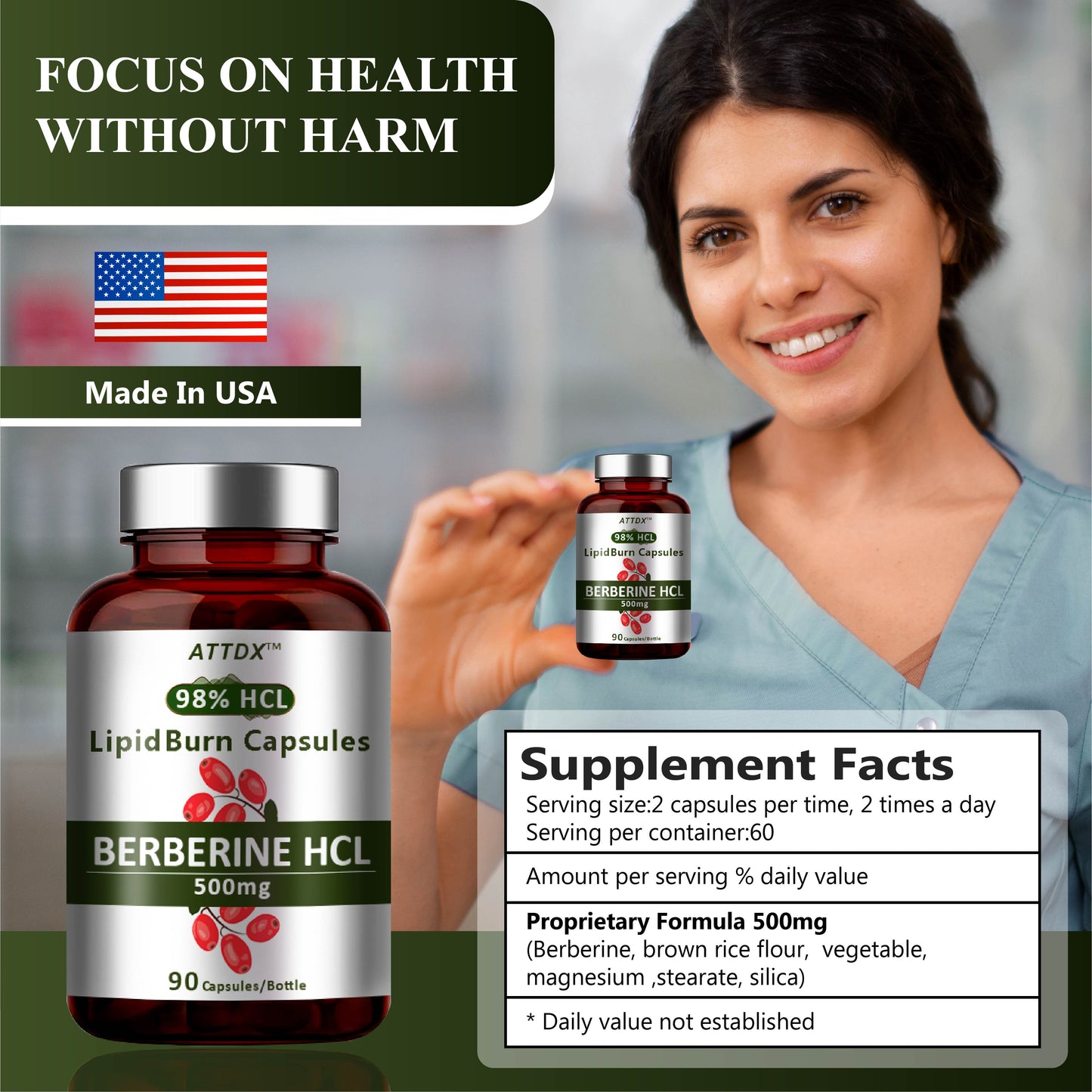 ATTDX™ Berberine HCL 500mg LipidBurn Capsules